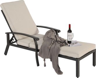 STILVORA Tumbona De Jard&iacute;n Reclinable De 5 Posiciones Con Coj&iacute;n, Estructura De Trenzado Cruzado, Aluminio Beige