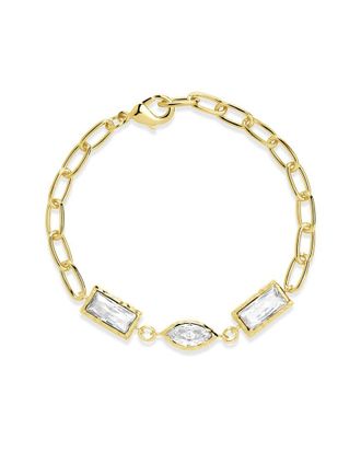 Sterling Forever 14K Plated CZ Tate Chain Bracelet