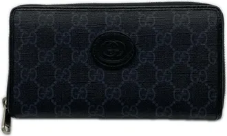 Gucci Gg Supreme Black Gray Coated Canvas Leather Long Wallet (Bi-Fold) (Pre-Owned)
