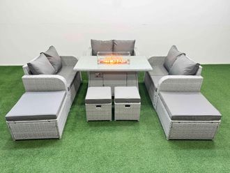 Fimous 10 Seater Outdoor Garden Furniture Set with Love Sofa in Light Grey