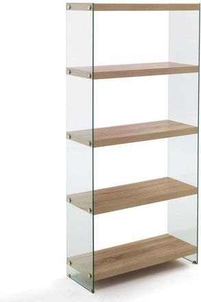 Oresteluchetta Librer&iacute;a De Vidrio Y Roble, 5 Estantes, Dise&ntilde;o Moderno Ace 75