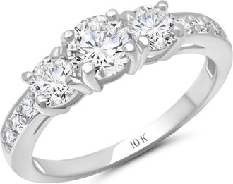 MAX + STONE 10k Gold 1 Carat Cubic Zirconia Engagement or Anniversary Three Stone Ring