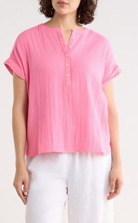 Caslon Cotton Gauze Henley Top in Pink Zenna at Nordstrom Rack, Size X-Large
