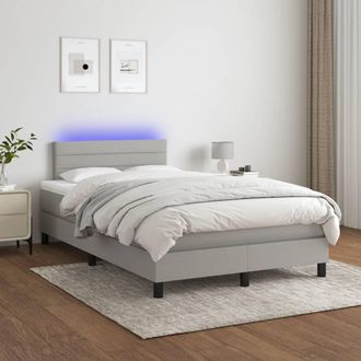 vidaXL Vidaxl - Cama Box Spring Con Colch&oacute;n Tela Y Led Gris Claro 120x200 Cm