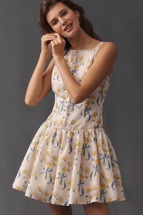 En Saison Short-Sleeve Drop-Waist Mini Dress