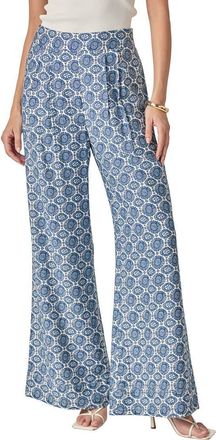 English Factory Print Wide Leg Pants in Navy/Ivory at Nordstrom, Size X-Small