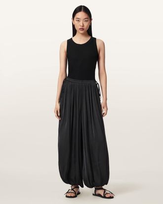 AllSaints Polyester Eshe Baggy Fit Satin Trousers, Size: UK 14/US 10