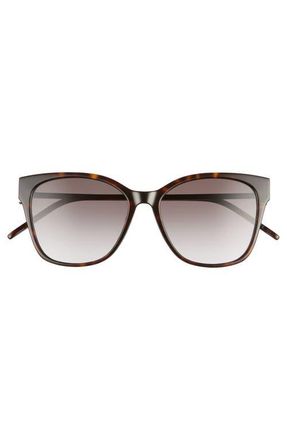 Saint Laurent 56mm Rectangular Sunglasses in Shiny Dark Havana/Grey Grad at Nordstrom