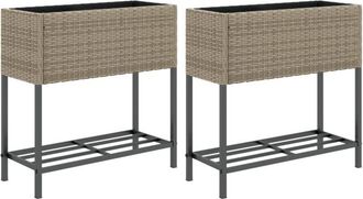 vidaXL Jardineras Con Estante 2 Uds Rat&aacute;n Sint&eacute;tico Gris 70x28x70 Cm Vidaxl