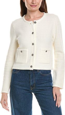 Milly Sade Textured Crewneck Wool-Blend Cardigan