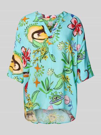 Emily van den Bergh Bluse mit Tunikakragen und 3/4-Arm in Blau, Gr&ouml;&szlig;e 38