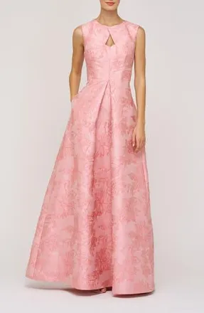 Kay Unger Elaine Floral Jacquard Metallic Sleeveless Gown in Misty Rose at Nordstrom Rack, Size 16