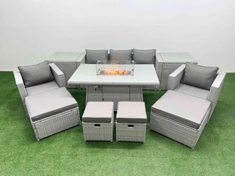Fimous 9 Seat PE Wicker Rattan Lounge Sofa Set Outdoor Garden Furniture Set in Light Grey