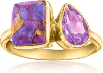 Ross-Simons Purple Turquoise and Amethyst Toi Et Moi Ring in 18kt Gold Over Sterling