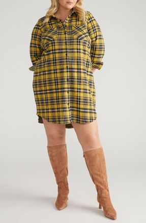 Universal Standard Long Sleeve Check Flannel Shirtdress in Chamomile Yellow Plaid at Nordstrom, Size 3Xl