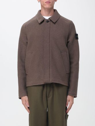Stone Island Cappotto corto monopetto in panno di lana con chiusura a scomparsa