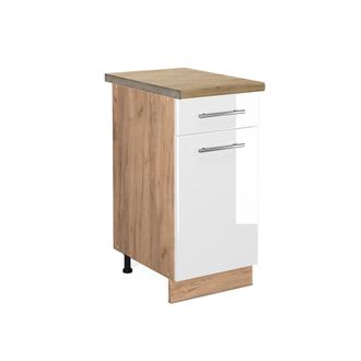Vicco Mueble Bajo De Cocina Fame-line, Blanco Alto Brillo, 40 Cm, Et Roble