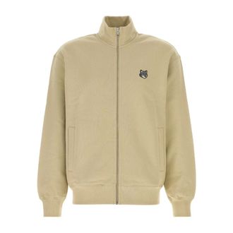 Maison Kitsun&eacute; Zip-throughs, male, Beige, Size: XL Fox Head Zipped Comfort Sweatshirt