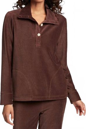 Foxcroft Womens Sammy Plush Cord Long Sleeve Popover Sweater In Chocolate