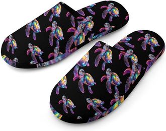 Generic Colorful Sea Turtle Mens Cotton Slippers Memory Foam Comfort House Shoes Winter Indoor Slipper for Hotel Casa Spa
