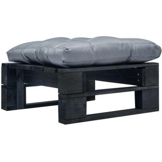 vidaXL Otomana De Palets De Jard&iacute;n Con Coj&iacute;n Gris Madera Negra Vidaxl