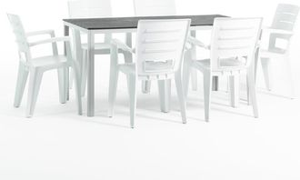 Siediti Fuori e Dentro Conjunto de jard&iacute;n mesa 156x78 cm + 6 sillas de resina blanco/gris