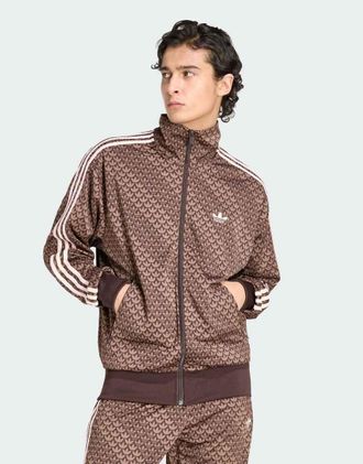 adidas Originals Firebird - Top sportivo ampio con monogramma marrone caff&egrave;/rosa