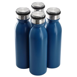 Gibson Home Marina 4 Piece 20 Ounce Double Wall Stainless Steel Thermal Bottle with Acrylic Lid in Matte Blue