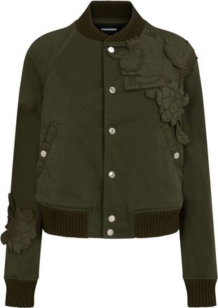 Dsquared2 floral-appliqu&eacute; cotton bomber jacket - women - Spandex/Elastane/Cotton - 38 - Green