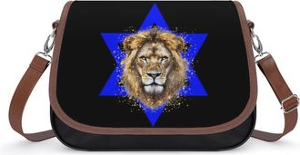 Generic Israel Star Flag Lion Crossbody Bag Womens Handbag PU Message Bags Shoulder Purse with Adjustable Strap