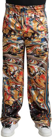 Dolce & Gabbana Multicolor Marble Print Satin Mens Pants