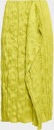 Staud Mai Draped Plisse Midi Skirt