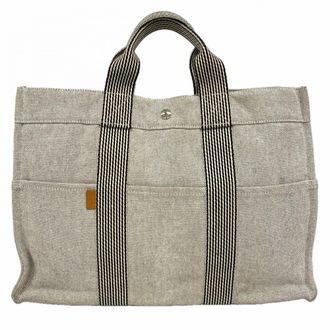 Herm&egrave;s Gray Canvas Tote Bag (Pre-Owned)