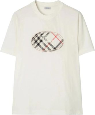 Burberry Check Knight Stamp Katoenen T-shirt - Heren - T-shirts - Wit - L - Katoen - Tops