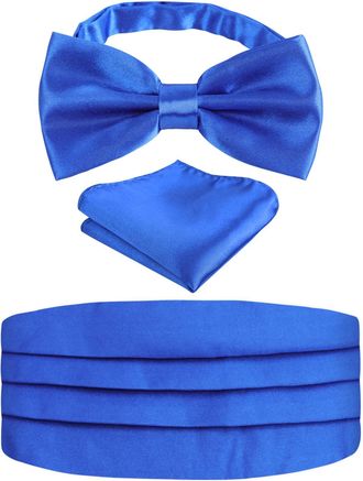 Alizeal Mens Solid Pre-tied Party Adjustable Bow Tie, Cummerbund and Pocket Square Gift Set, Royal Blue