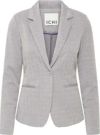 Ichi Ichi, Jassen, Dames, Grijs, M, Leer, Jacquard Blazer Jas Sharkskin Herringbone