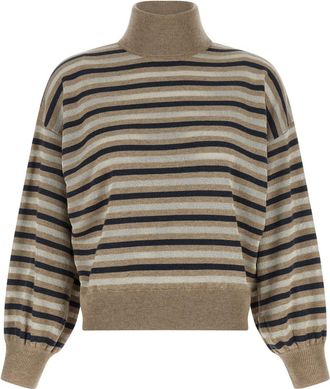 Brunello Cucinelli Multicolor Stripes Turtle Neck Sweater
