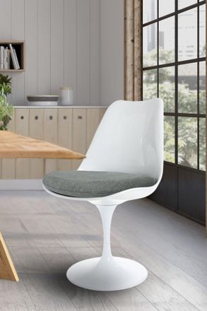 Fusion Living White Tulip Dining Chair with Velveteen Cushion in Grey