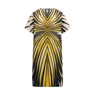Roberto Cavalli Short Dresses, female, Yellow, Size: 2XS Ray Of Gold Print Silk Mini Dress