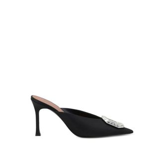 Amina Muaddi Black Silk Womens Mules