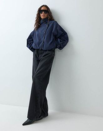 Asos giacca bomber asimmetrica oversize con collo a imbuto tecnico blu navy