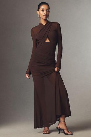Bardot Veria Long-Sleeve Wrap Mesh Maxi Dress