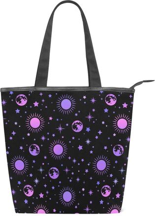 Alaza Large Tote Bag with Zip, Canvas Tote Bags for Women, Shoulder Bag Big Capacity Casual Handbags, Moon Sun Stars Shopping Tote Bag