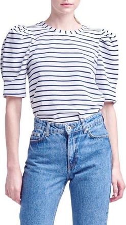 English Factory Stripe Puff Sleeve Top in White/navy at Nordstrom Rack, Size X-Small