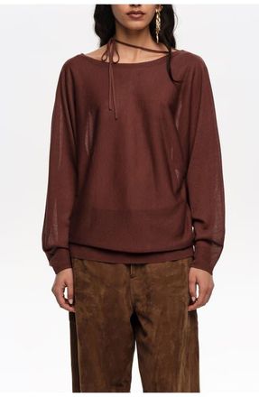 Bimba & Lola Boat Neckline Crossover Ties Sweater in Brown at Nordstrom, Size Medium Eu