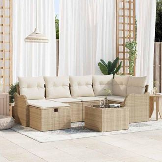 vidaXL Vidaxl - Conjunto De Sof&aacute; De Jard&iacute;n Con Coj&iacute;n 7 Pcs Beige Y Crema