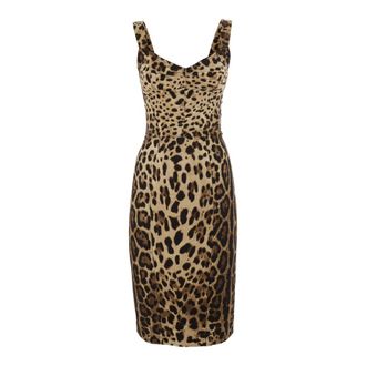 Dolce & Gabbana Vestido Midi Estampado de Leopardo - Dresses - Mujer - Marr&oacute;n - S
