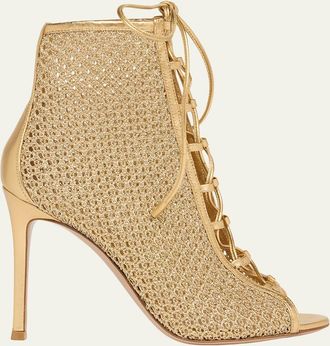 Gianvito Rossi 105mm Metallic Leather and Mesh Lace-Up Booties