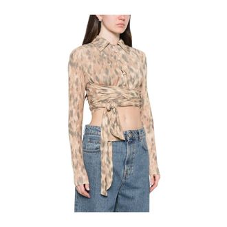 Ganni Shirts, female, Beige, Size: 2XS Tie Waist Shirt