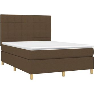 vidaXL Vidaxl - Cama Box Spring Colch&oacute;n Luces Led Tela Marr&oacute;n Oscuro 140x190 Cm